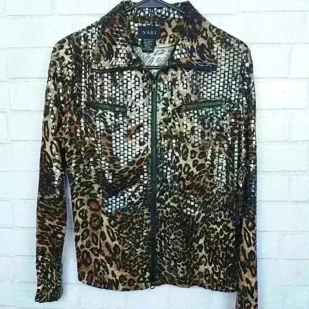 Nabi Leopard Print Fitted Sparkly Sequin Evening … - image 1